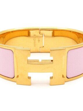 HERMES Clic Clac H Gold Pink Hardware Patent Leather Bangle